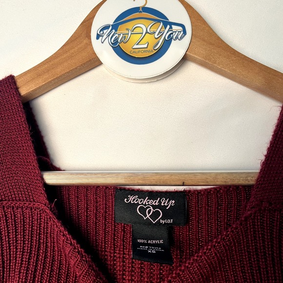 Hooked Up Maroon Cold Shoulder Knit Sweater - Picture 2 of 3